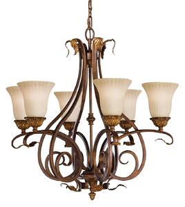 Lampadario Contemporaneo Sonoma Valley Acciaio Marrone Antico Vetro 6 Luci E27