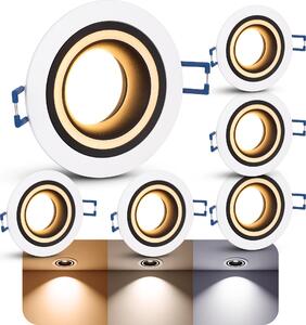 SSC-LUXon 6x Lampada da incasso Matapo rotonda bianca con anello luminoso - incl. lampadina LED 6W dimmerabile tre modalità di illuminazione - Faretto da incasso a soffitto per soggiorno