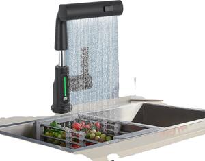 Rubinetto da cucina estraibile, display intelligente della temperatura, tubo flessibile, nero