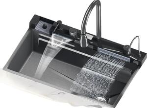 Lavello, rubinetto con display digitale, struttura in acciaio inossidabile, 75x45 tipo B Come mostrato