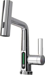 Rubinetto per lavabo, luce LED, doccetta estraibile, cromato