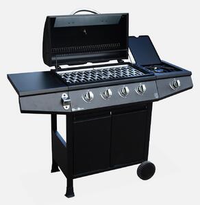 Barbecue a gas a 4 bruciatori con fuoco laterale, Nero