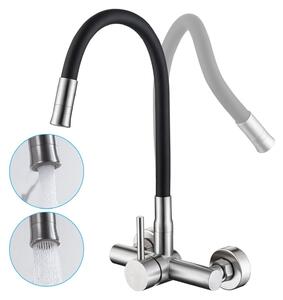 Rubinetto da cucina a parete con beccuccio flessibile e 2 getti d'acqua