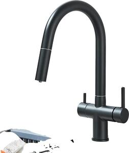Miscelatore da cucina, doppia maniglia, funzione spray estraibile, acciaio inox, miscelatore nero opaco