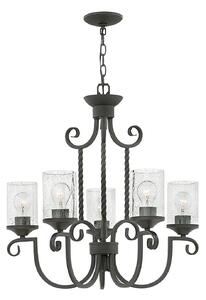 Lampadario Industrial Nordico Casa Alluminio Nero Antico Vetro 5 Luci E27