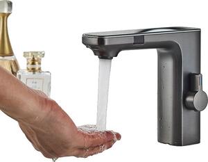 Miscelatore per lavabo, funzionamento touch-free, design contemporaneo, grigio