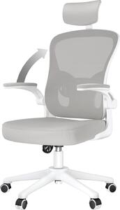 Sedia da ufficio - Sedia ergonomica da ufficio - Sedia girevole con supporto lombare - poggiatesta, braccioli e altezza regolabili - grigio e bianco