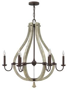 Lampadario Industrial Nordico Middlefield Acciaio Ferro Ruggine Legno 6 Luci E14