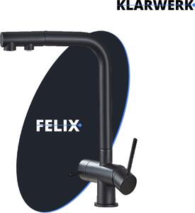 Felix | Miscelatore Premium a 3 vie estraibile in nero opaco | miscelatore da cucina con osmosi in acciaio inox | miscelatore a 360 gradi | filtro con 3 attacchi