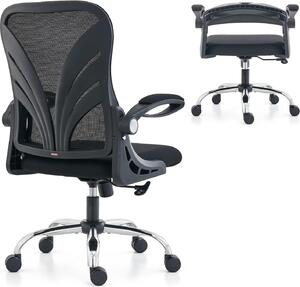 Sedia da ufficio ergonomica con schienale pieghevole, sedia da scrivania con poggiatesta 2D, braccioli pieghevoli e supporto lombare in rete, sedia girevole