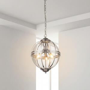 Lampada a sospensione vetro metallo E14 rotonda P: 32 cm H: max. 120 cm cromo paralume sferico a 3 luci Art Nouveau