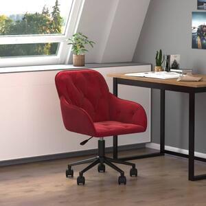 The Living Store Sedia da ufficio girevole in velluto rosso vino