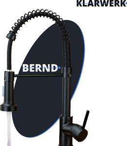 Bernd | rubinetto flessibile nero opaco gastronomico | rubinetto da cucina in acciaio inox | rubinetto con rotazione di 360 gradi | alta pressione 2 attacchi