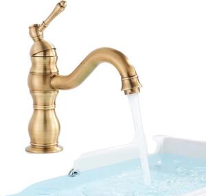 Rubinetto per lavabo, stile classico, monocomando, ottone antico corto