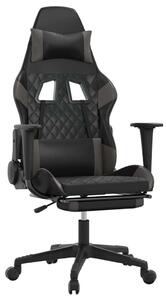 Sedia da Gaming con Poggiapiedi Nero e Grigio in Pelle finta
