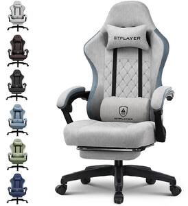 GTPLAYER sedia da gioco Poltrona ergonomica da gioco Sedia da scrivania Sedia da gioco per PC con superficie in tessuto, cuscino di seduta in piuma, braccioli di collegamento, con poggiapiedi, portata fino a 153 kg grigio