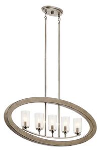 Lampadario Industrial Nordico Grand Bank Acciaio Grigio Antico Vetro 5 Luci E14