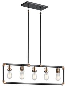 Lampadario Industrial Nordico Imahn Acciaio Nero Ottone 5 Luci E27