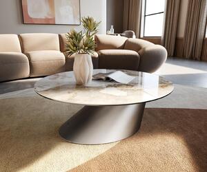 DELIFE Tavolino Edge rotondo 90x90 cm Vetroceramica Minas Melange Conis Acciaio inossidabile spazzolato