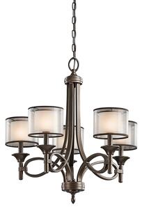 Lampadario Contemporaneo Lacey Acciaio Bronzo Antico Tessuto 5 Luci E14