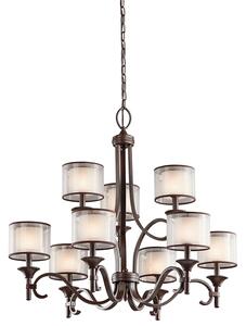 Lampadario Contemporaneo Lacey Acciaio Bronzo Antico Tessuto 9 Luci E14