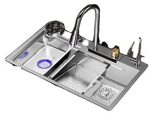 Lavello in acciaio inox, design a cascata, ampia fessura singola, C9-68x45cm