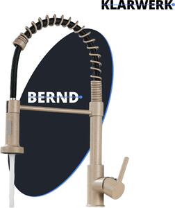 BERND | Rubinetto girevole Gastronomia Beige | Rubinetto da cucina in acciaio inox | Miscelatore professionale girevole a 360 gradi con spruzzo | Alta pressione 2 attacchi