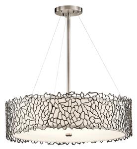 Lampadario Contemporaneo Silver Coral Metallo Peltro Classico Vetro 4 Luci E27