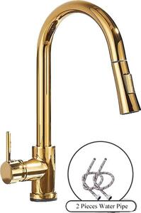 Rubinetto da cucina, funzione spray estraibile, design a montaggio a parete, dorato