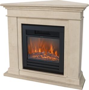 Caminetto elettrico Xaralyn - Kos-Corner ELU - pietra naturale bianca - riscaldamento 1400 Watt - con telecomando - caminetto da incasso incluso - caminetto decorativo - caminetto ad angolo