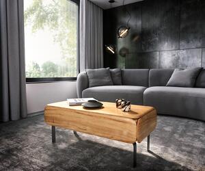 Tavolino DELIFE modello Shavani, 100x50 cm, legno di acacia naturale, 1 cassetto, base a forma di "L" in metallo nero