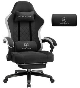 GTPLAYER sedia da gioco in tessuto, poltrona da gioco con cuscino a molle insacchettate, sedia girevole ergonomica, sedia da gioco con poggiapiedi, portata 150 kg, nero