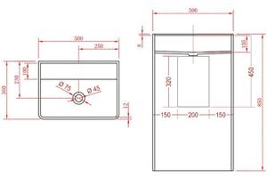 Lavabo da appoggio TWZ26 - Materiale composito minerale - 50 x 36 x 85 cm, colore: bianco opaco