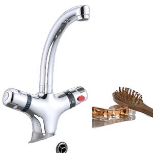 Rubinetto lavabo in ottone massiccio, design a due maniglie, controllo termostatico moderno, struttura robusta 