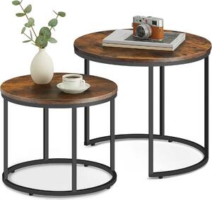Set di 2 tavolini da salotto Tavolino rotondo Loft Design 2 in 1 Incastro Superficie antigraffio, Soggiorno | Rovere rustico con gambe nere