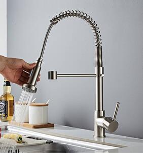 Rubinetto estraibile da cucina, miscelatore da cucina con molla a spirale a 360°, rubinetto da cucina, spray a due funzioni, grigio