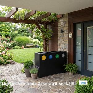 Pattumiera, Mobiletto per raccolta differenziata in acciaio | 4 scomparti da 240Lt Dimensioni 120x30xh 80 cm - Peso: kg 30, 4 scomparti da 240 litri totali 4 Etichette colore Antracite