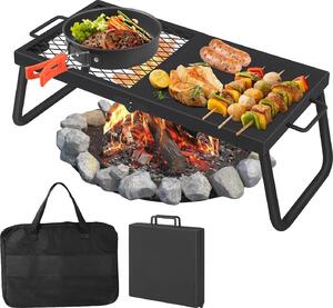 Griglia da campo, in acciaio resistente, 24 x 16 pollici, resistente al calore fino a 500°F, design pieghevole, compatibile con le ciotole da fuoco