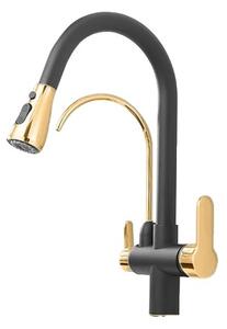 Rubinetto da cucina, acqua depurata, doppia maniglia, oro nero A