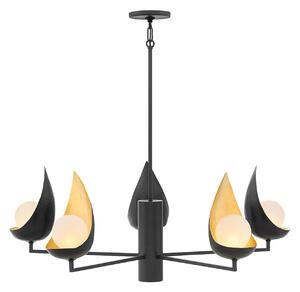 Lampadario Contemporaneo Ren Acciaio Nero Opaco Oro 5 Luci G9 3 Led