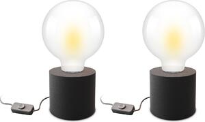 SSC-LUXon 2 pezzi NAMBI lampada da tavolo nera rotonda per 1x E27 - base lampada comodino con cavo e interruttore senza lampadina