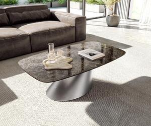 DELIFE Tavolino da divano Edge Boot, 120x70 cm, piano in Vetroceramica Emperador extra lucida, marrone scuro, struttura in acciaio inossidabile spazzolato
