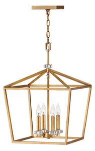 Lampadario Industrial Nordico Stinson Acciaio Ottone Antico Grande 4 Luci E14