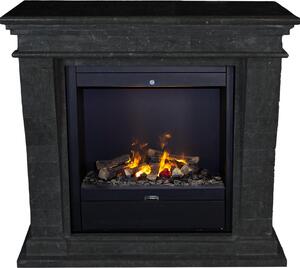 Caminetto a vapore acqueo Xaralyn - Kreta Mini EAL-SBU - pietra naturale nera - riscaldamento 1500 Watt - con telecomando - caminetto elettrico Opti-Myst - caminetto da incasso incluso - caminetto decorativo