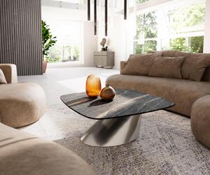DELIFE Tavolino Edge Boot 90x90 cm Vetroceramica Laminam® Noir Desir Marrone Conis Acciaio inossidabile spazzolato