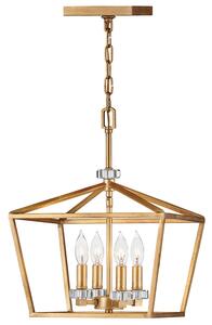 Lampadario Industrial Nordico Stinson Acciaio Ottone Antico Piccolo 4 Luci E14