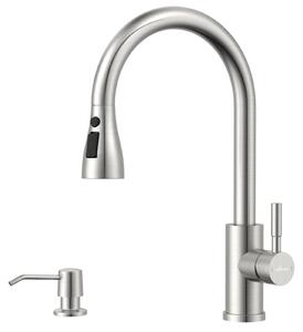 Rubinetto da cucina con doccetta estraibile e dispenser per sapone