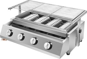 Barbecue a gas - 4 bruciatori in acciaio inossidabile - Con coperchio - Resistente al calore e durevole - Per terrazze e balconi - Colore argento