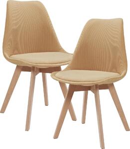 HOMCOM Set 2 Sedie Da Pranzo Moderne – Imbottite, Schienale Curvo Effetto Legno, Gambe In Metallo, Giallo E Marrone, 46x48x72 Cm