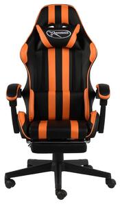 Sedia da Gaming con Poggiapiedi Nero e Arancione in Pelle finta